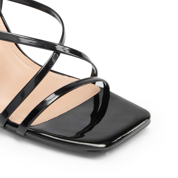 Square-Toe Strappy Stiletto Heel Sandals - BLACK-PAT - 6